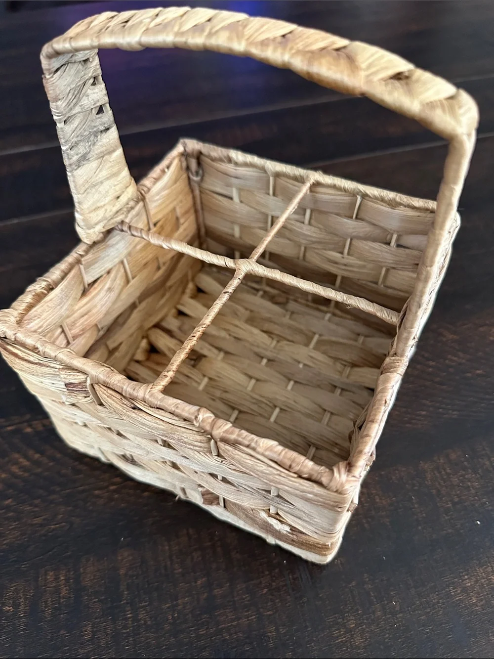 Natural Handwoven Square Divided Basket with Handle
